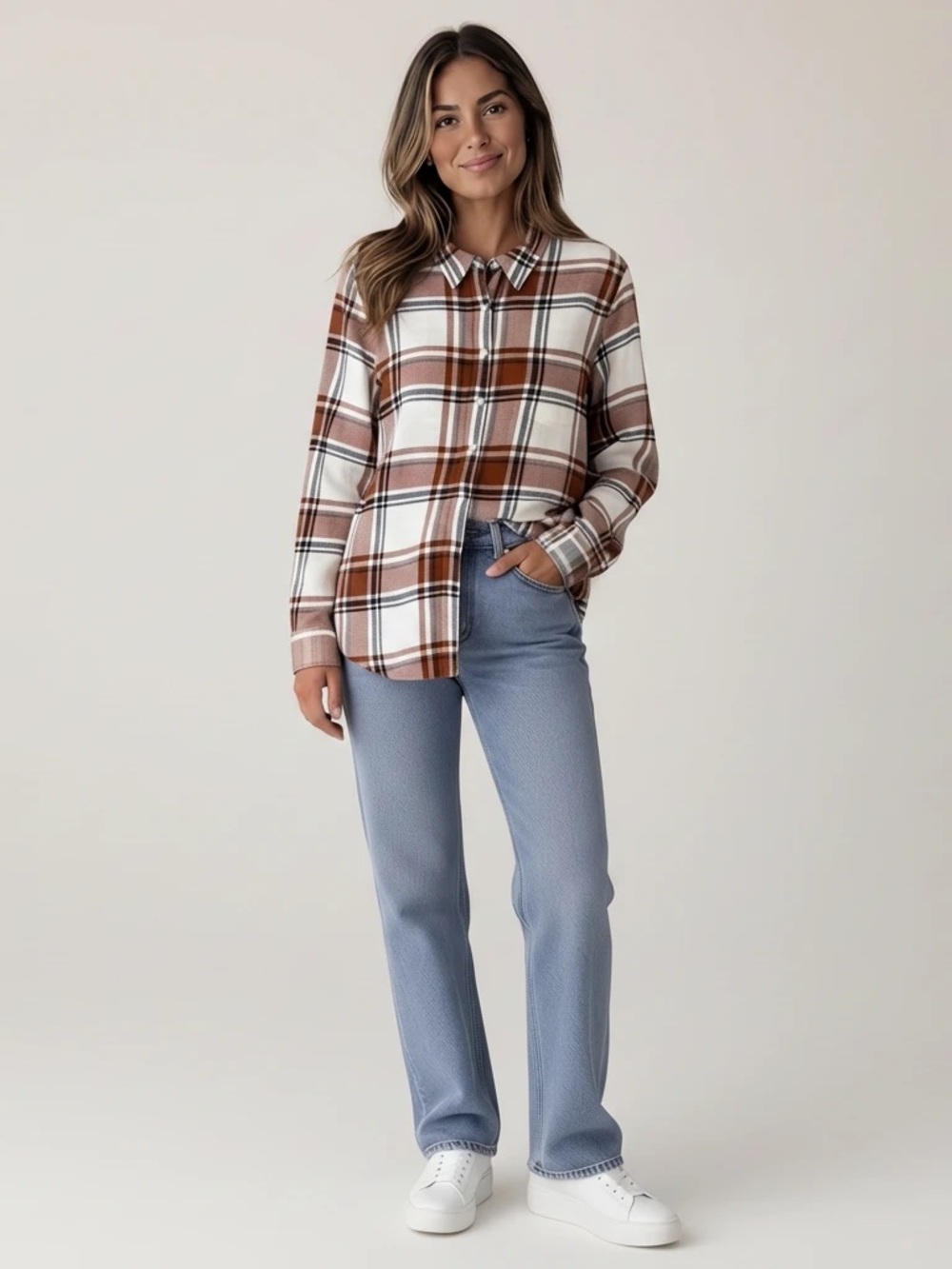 Weatherproof Vintage Women’s Long Sleeve Plaid Flannel Button Down Shirt Large